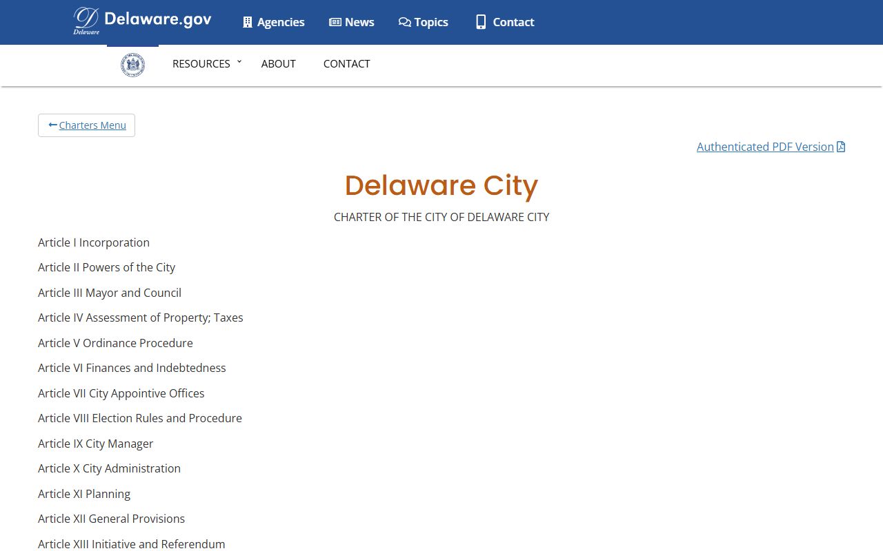 Delaware City Property Tax Records - City of Delaware City charter provisions