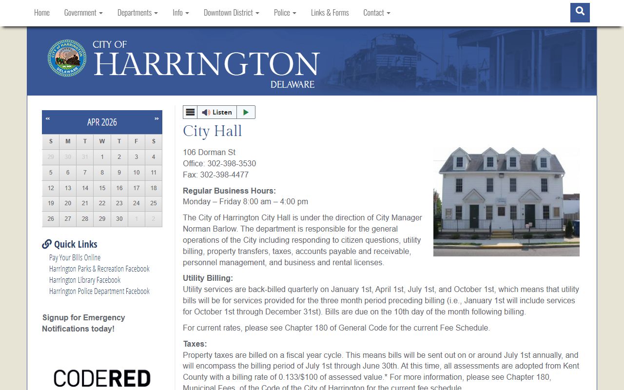 Harrington Property Tax Records - Harrington City Hall tax billing information