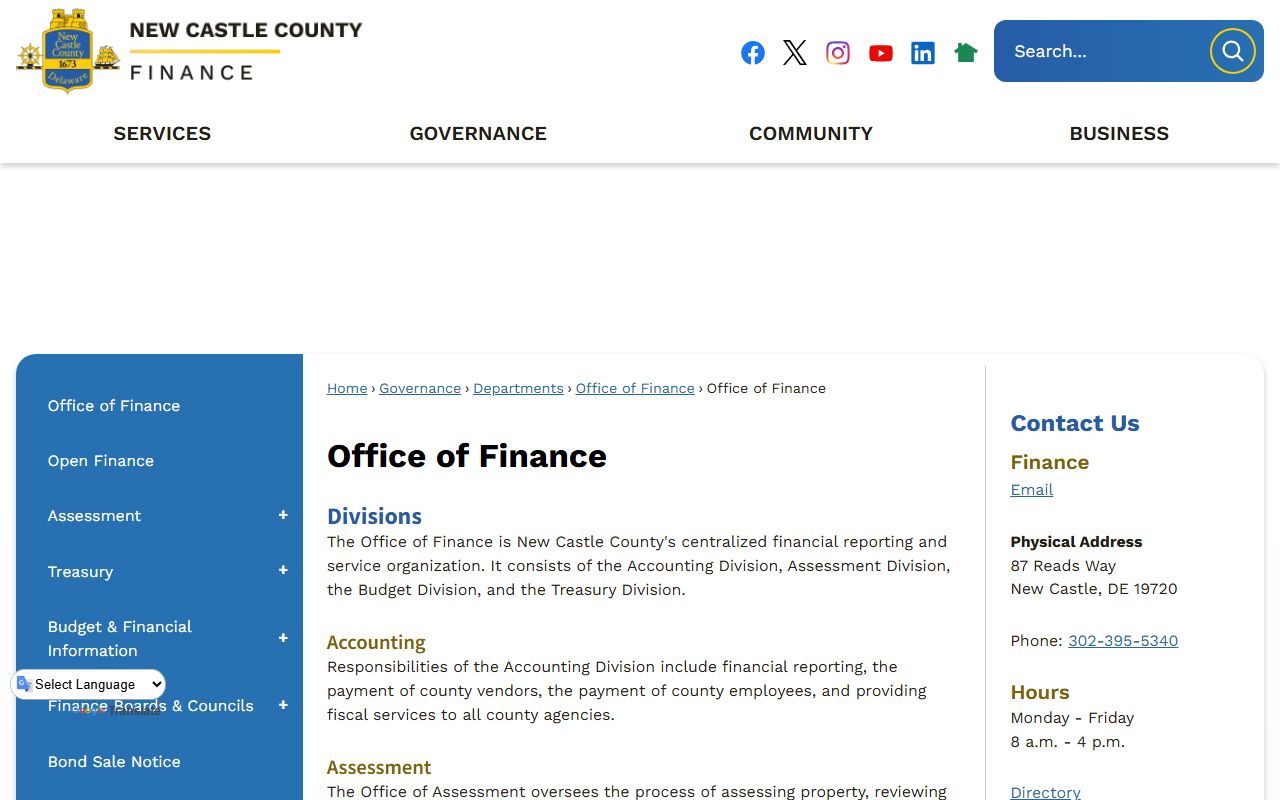 New Castle County Property Tax Records - Office of Finance page
