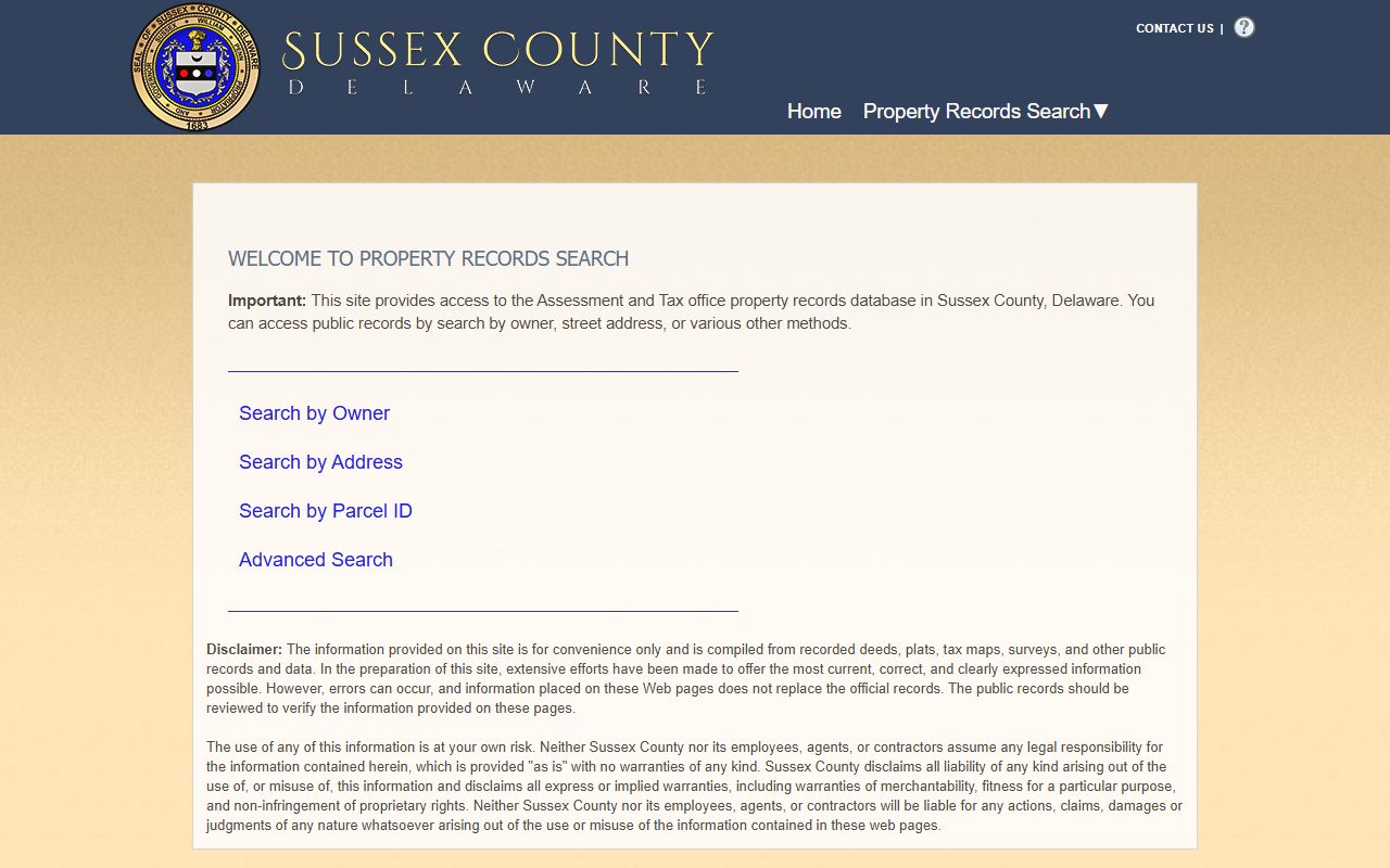 Sussex County Property Tax Records - Sussex County property search portal interface