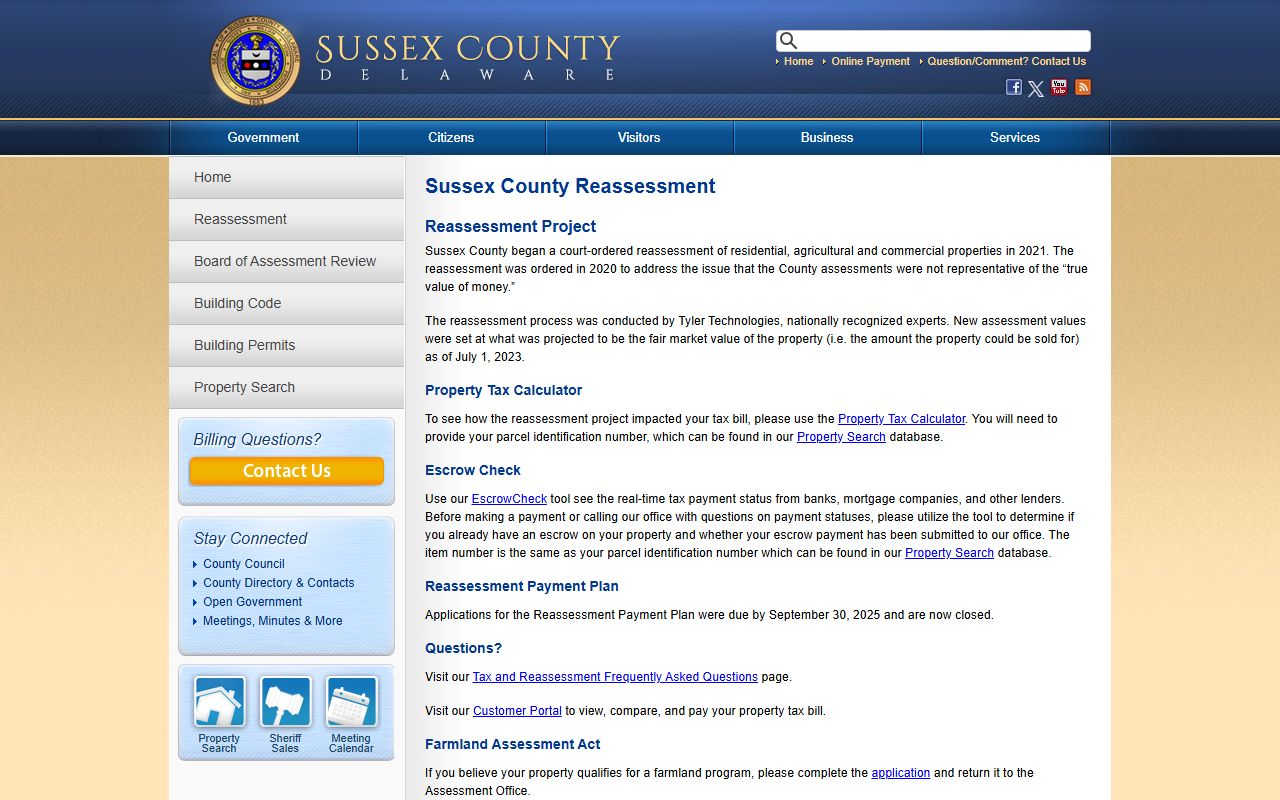 Sussex County Property Tax Records - Sussex County reassessment project page