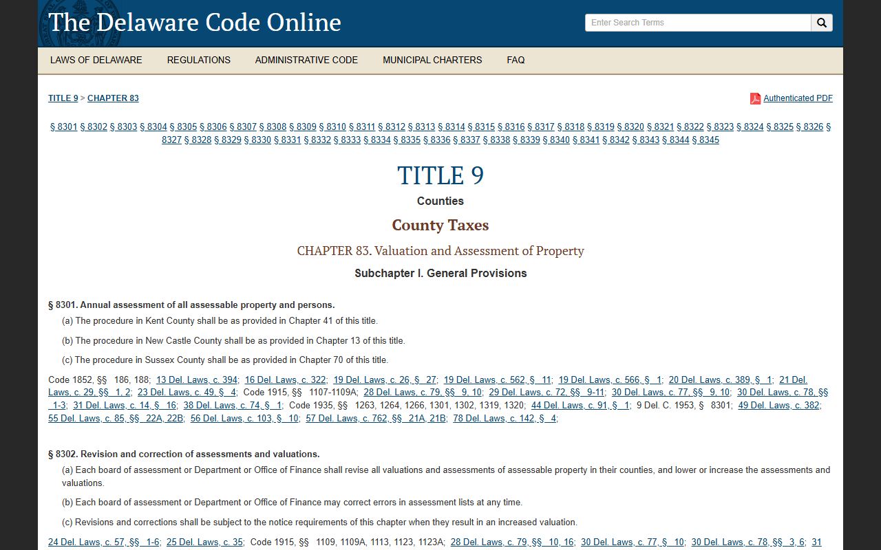 Delaware Property Tax Records - Delaware Code Title 9 Assessment Laws