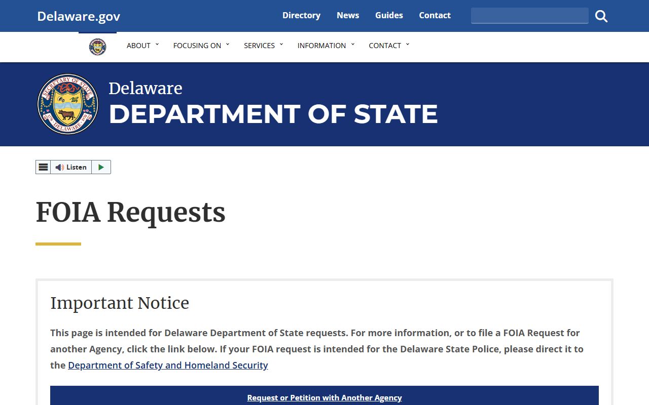 Delaware Property Tax Records - Department of State FOIA Requests
