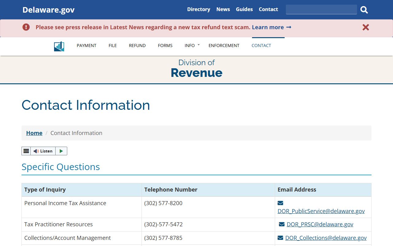 Delaware Property Tax Records - Division of Revenue Contact Information